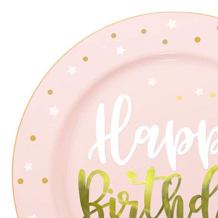 SMARTY HAD A PARTY 10.25" Pink with White and Gold Birthday Round Disposable Plastic Dinner Plates (120 Plates), 120PK 4820PG-CASE
